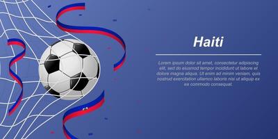 voetbal achtergrond met vliegend linten in kleuren van de vlag van Haïti vector