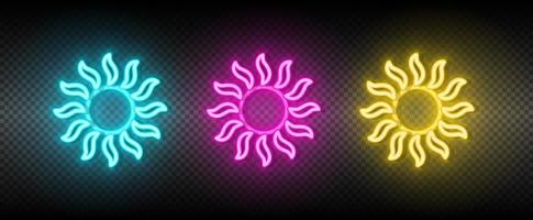 zon blauw, roze en geel neon vector icoon set.