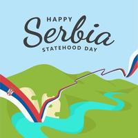 Servië soevereiniteit dag vector illustratie met mooi bergachtig en rivier- landschap. oostelijk Europa land openbaar vakantie groet kaart. geschikt voor sociaal media post