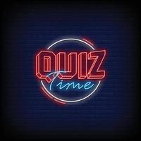 quiz tijd neonreclames stijl tekst vector