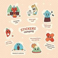 reeks van schattig stickers camping toerisme met grappig zinnen vector