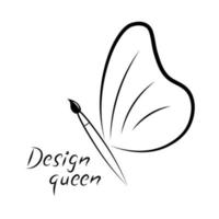 vlinder silhouet, artistiek borstel in plaats daarvan van lichaam, vlak vector, geïsoleerd Aan wit, contour tekening, logo voor creatief mensen, kant visie, ontwerp koningin vector