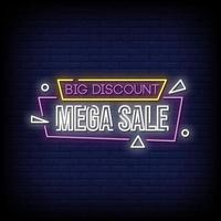grote korting mega-verkoop neonreclames stijl tekst vector