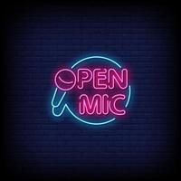 open mic neonreclames stijl tekst vector