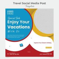 reizen en tour plein folder post banier en sociaal media post sjabloon ontwerp vector