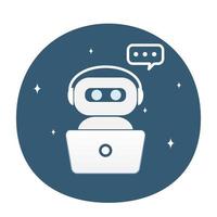 babbelen bot ai , klant onderhoud steun. robot in koptelefoon met spreken bubbel, pratend dialoog toespraak. vector vlak tekenfilm karakter illustratie icoon ontwerp element voor website of app, grafisch, logo