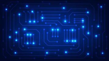 Hoi tech digitaal stroomkring bord. ai stootkussen en elektrisch lijnen verbonden Aan blauw verlichting achtergrond. futuristische technologie ontwerp element concept vector