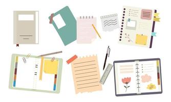 papier notitieboekjes, blocnotes, dagboeken, planners, organisatoren reeks vector