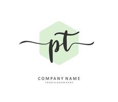 p t pt eerste brief handschrift en handtekening logo. een concept handschrift eerste logo met sjabloon element. vector