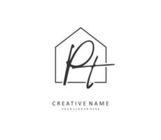 p t pt eerste brief handschrift en handtekening logo. een concept handschrift eerste logo met sjabloon element. vector