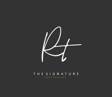 r t rt eerste brief handschrift en handtekening logo. een concept handschrift eerste logo met sjabloon element. vector