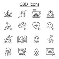 cbd, cannabis pictogrammen instellen in dunne lijnstijl vector