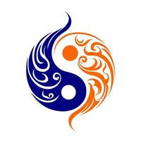 sier- yin yang teken in blauw en oranje kleuren. vector ontwerp voor tatoeëren, mascotte, logo, teken, embleem, t-shirt, borduurwerk, bouwen, sublimatie.