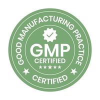 gmp gecertificeerd of mooi zo fabricage praktijk gecertificeerd insigne, stempel, icoon, zegel, label, label, embleem voor cbd etiket olie en verpakking ontwerp vector illustratie