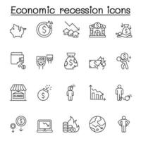 economische recessie pictogrammenset in dunne lijnstijl vector