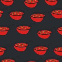 naadloos patroon met Aziatisch soep. illustratie van Tom yam met garnalen in rood en zwart kleuren vector