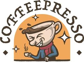 koffie kop karakter mascotte met retro stijl illustratie vector