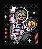 aap vervelend astronaut pak en Holding een munt illustratie vector