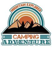 berg camping avontuur wijnoogst t-shirt ontwerp. vector