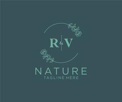 eerste rv brieven botanisch vrouwelijk logo sjabloon bloemen, bewerkbare premade monoline logo geschikt, luxe vrouwelijk bruiloft branding, zakelijk. vector