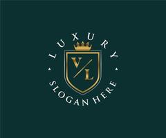 eerste vl brief Koninklijk luxe logo sjabloon in vector kunst voor restaurant, royalty, boetiek, cafe, hotel, heraldisch, sieraden, mode en andere vector illustratie.