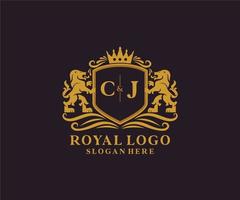 eerste cj brief leeuw Koninklijk luxe logo sjabloon in vector kunst voor restaurant, royalty, boetiek, cafe, hotel, heraldisch, sieraden, mode en andere vector illustratie.