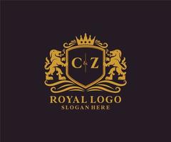 eerste cz brief leeuw Koninklijk luxe logo sjabloon in vector kunst voor restaurant, royalty, boetiek, cafe, hotel, heraldisch, sieraden, mode en andere vector illustratie.