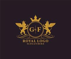 eerste vriendin brief leeuw Koninklijk luxe heraldisch, wapen logo sjabloon in vector kunst voor restaurant, royalty, boetiek, cafe, hotel, heraldisch, sieraden, mode en andere vector illustratie.