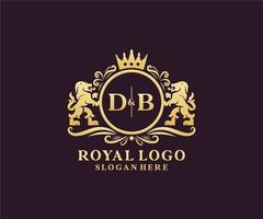 eerste db brief leeuw Koninklijk luxe logo sjabloon in vector kunst voor restaurant, royalty, boetiek, cafe, hotel, heraldisch, sieraden, mode en andere vector illustratie.