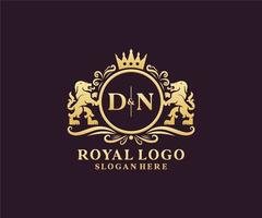 eerste dn brief leeuw Koninklijk luxe logo sjabloon in vector kunst voor restaurant, royalty, boetiek, cafe, hotel, heraldisch, sieraden, mode en andere vector illustratie.