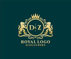 eerste dz brief leeuw Koninklijk luxe logo sjabloon in vector kunst voor restaurant, royalty, boetiek, cafe, hotel, heraldisch, sieraden, mode en andere vector illustratie.