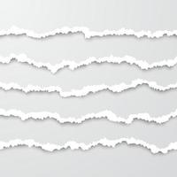 reeks van horizontaal naadloos gescheurd wit papier slierten met zacht schaduw. beschadigd karton grenzen. vector illustratie