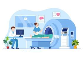 mri of magnetisch resonantie in beeld brengen illustratie met dokter en geduldig Aan medisch examen en ct scannen in vlak tekenfilm hand- getrokken Sjablonen vector