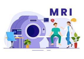 mri of magnetisch resonantie in beeld brengen illustratie met dokter en geduldig Aan medisch examen en ct scannen in vlak tekenfilm hand- getrokken Sjablonen vector