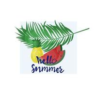 vector zomer ilustration waarmee watermeloen, ananas en palm blad. geïsoleerd Aan de wit achtergrond.