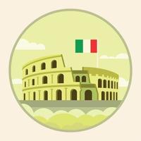 geïsoleerd Rome Coliseum mijlpaal met vlag van Italië reizen ansichtkaart vector illustratie