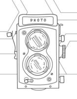 kleur bladzijde voor kinderen en volwassenen. hand- getrokken wijnoogst voorwerpen verzameling. retro foto camera lineair illustratie. mooi tekening met patronen en klein details. kleur boek afbeelding vector