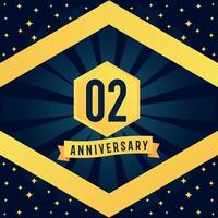 02 jaar verjaardag logotype ontwerp met blauw twist oneindigheid meerdere lijn ontwerp in geel kleur grens sjabloon vector illustratie