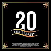 20 jaar verjaardag logo ontwerp wit gouden abstract Aan zwart achtergrond met gouden kader sjabloon illustratie vector