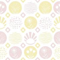 beige en geel abstract naadloos patroon met bloemen elementen vector