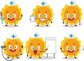 dokter beroep emoticon met zon tekenfilm karakter vector