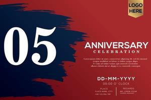 05 jaren verjaardag viering vector met blauw borstel geïsoleerd Aan rood achtergrond met tekst sjabloon ontwerp