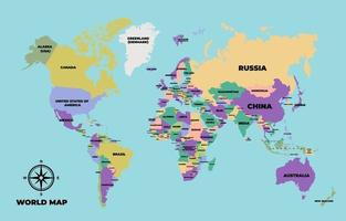 wereld kaart met land naam vector