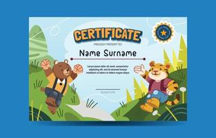 certificaat voor kinderen met beer en tijger thema vector