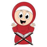 schattig meisje hijab tekenfilm illustratie vector