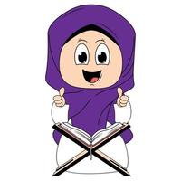 schattig meisje hijab tekenfilm illustratie vector