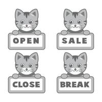 open en gesloten bordborden, babykat. vector pictogrammen illustratie.