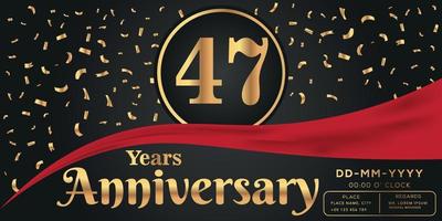 47e jaren verjaardag viering logo Aan donker achtergrond met gouden getallen en gouden abstract confetti vector ontwerp