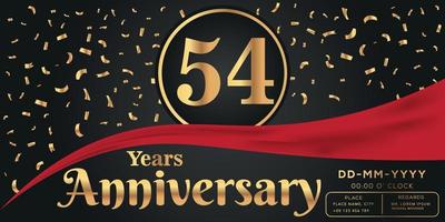 54ste jaren verjaardag viering logo Aan donker achtergrond met gouden getallen en gouden abstract confetti vector ontwerp