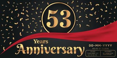 53ste jaren verjaardag viering logo Aan donker achtergrond met gouden getallen en gouden abstract confetti vector ontwerp